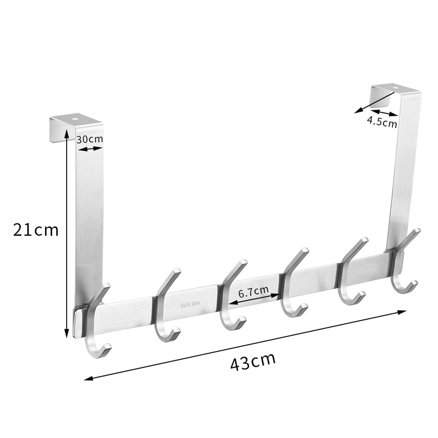 The Door Hooks, Stainless Steel Heavy Duty Over Door Hanger Holder for Coat Robe Hat Clothe Towels Hanging, Bathroom Organizer Towel Rack 6 Hooks, Brushed Nickel - JM Variety Store